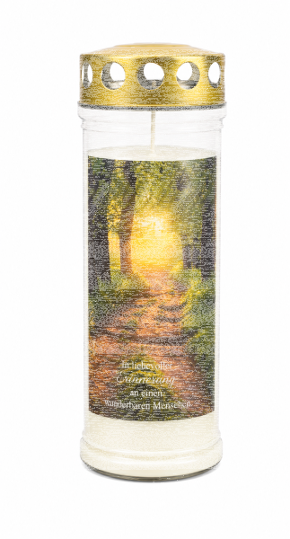 7-Tage-Brenner Grabkerze/Grablichte – Transparent Baumallee-Motiv